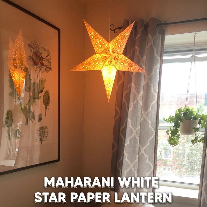 GalaxyArts Paper Star Lantern, 24 Inch Maharani White 3D 5-Point Light-Up Hanging Lamp, Handcrafted Hollow Decoration for Christmas, Weddings, Holidays, Birthday, Indoor Outdoor Party Home DÃ©cor - Image 4